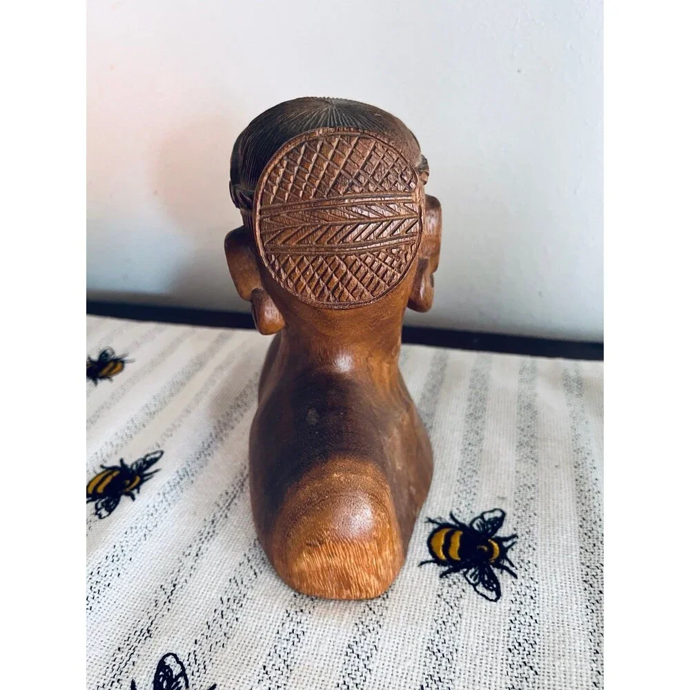 Indigenous Hand Carved Native Wood Bust Statue